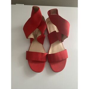 Nine West Red Women's Crossed Elastic Band Peep Toe Flat Sandals - SZ 7M